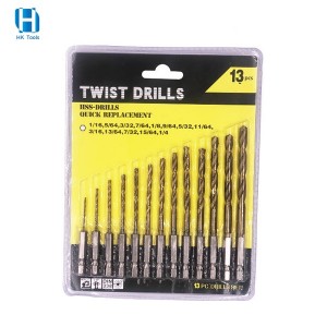 13PCS HSS Twist Drill Bit Set Hexagonal Shank 1/16-1/4″ With Blister Packing
