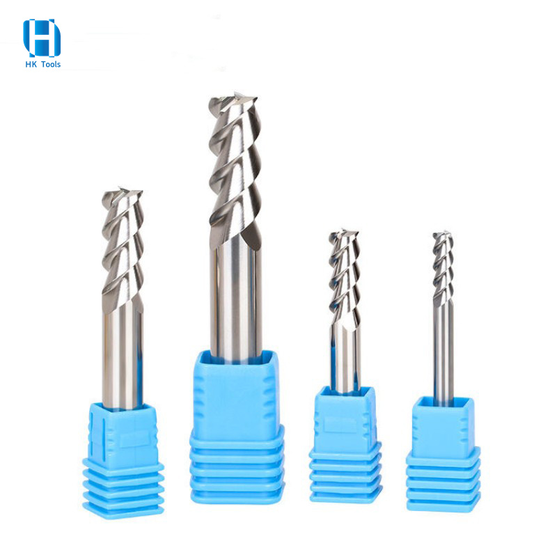 45 HRC Carbide 3 Flute Standard Panjang Persegi End Mills Untuk Aluminium Double-Edge