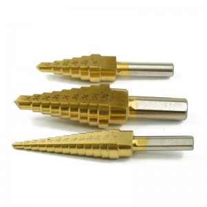 3Pcs Inch 3 Flats Shank Straight Flute Titanium HSS Step Drill Bit Set