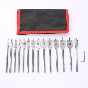15PCS Spade Drill Bit Set With Cloth Bag For Wood Drilling