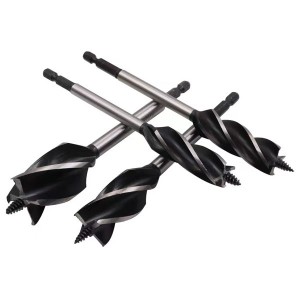 HK OEM Custom 4 Flutes Hex Shank Screw Tip Wood Auger Drill Bits For Woodworking Drilling