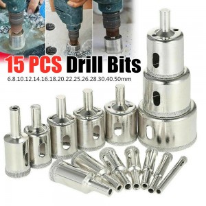 15 Pcs Brazed Diamond Hole Saw Drill Bit Set Cutting Tools 6-50mm Tile Marble Glass