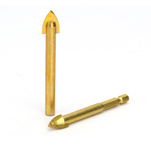 Titanium Coated Glass Drill Bit Hexagonal Shank Cross Tips For Ceramic Tile