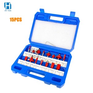 15PCS Router Bit Set 1/4 Inch Shank Carbide Tipped Woodworking Tool Set With Plastic Case Trimming Tool