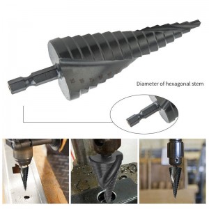 3PCS HSS Black Step Drill Bits Set Straight Flute With Hexagonal Shank