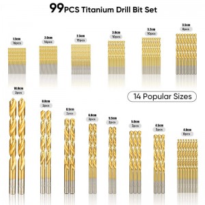 চীন প্রস্তুতকারক 99 pcs1-10mm মানের HSS ড্রিল বিট মেটাল কেসে সেট করে