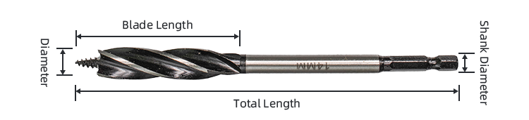 4 flutes hex shank wood auger drill bit size