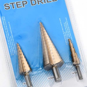 3PCS High Speed Steel Titanium Coated Step Drill Bit Set Straight Flute