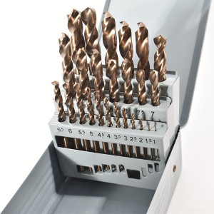 25PCS M35 HSS Cobalt Containing Twist Drill Bit Set With Metal Box For Metal Drilling