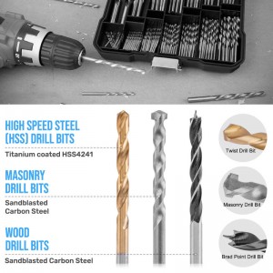 130PC Mixed Drill Bits Set Twist Drill Masonry Drill Woodworking Drill Bits in Plastic Case