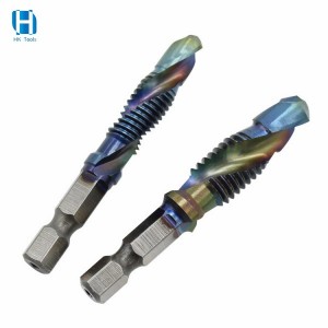 HAOKE high quality 6Pcs short HSS 4241 blue metric Hex M3-M10 Composite/combination screw thread tap taper Drill Bit set tool