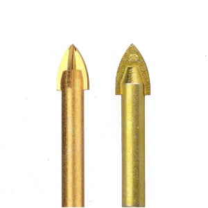 Titanium Coated Glass Drill Bit Hexagonal Shank Cross Tips For Ceramic Tile