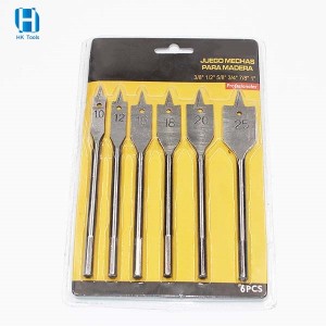 6PCS Spade Drill Bit Set 10-25mm With Skin Card For Woodworking