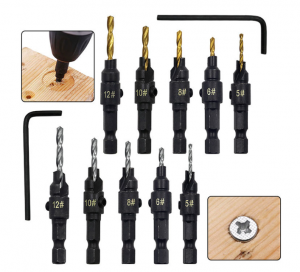 5pc Hss Hex Shank 5/6/8/10/12mm Titanium Screw Quick Change Wood Countersink Hole Drill Bits Screw Counterbore Pilot Set