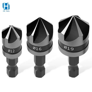 3Pcs High Carbon Steel 1/4″ Hex Shank 5 Flutes Chamfer Deburring Tool Quick Change Countersink Drill Bit Set