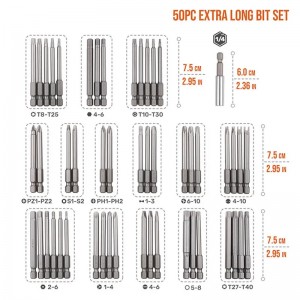 50PCS 75mm Crv Hex Pz2 Ph2 Torx Screwdriver Bit Set