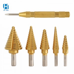 6 CÁI HSS Bộ mũi khoan bước phủ titan & Cú đấm tâm tự động để khoan kim loại
