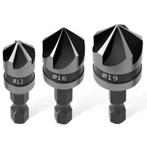 3Pcs High Carbon Steel 1/4″ Hex Shank 5 Flutes 90 Degree Chamfer Deburring Tool Quick Change Countersink Drill Bit Set