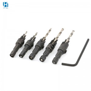 5pc Hss Hex Shank 5/6/8/10/12mm Titanium Screw Quick Change Wood Countersink Hole Drill Bits Screw Counterbore Pilot Set