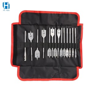 15PCS Spade Drill Bit Set With Cloth Bag For Wood Drilling