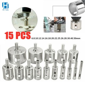 15 Pcs Brazed Diamond Hole Saw Drill Bit Set Cutting Tools 6-50mm Tile Marble Glass