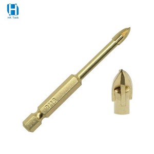 3/16 Inch Hex Shank Cross Carbide Tip Titanium Glass Drill Bit For Glass Ceramic Tile