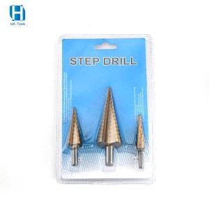 3PCS High Speed Steel Titanium Coated Step Drill Bit Set Straight Flute