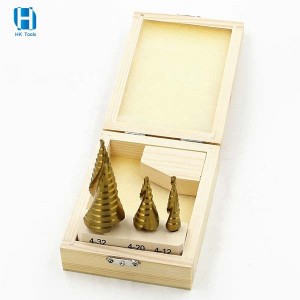 3PCS 4-12/4-20/4-32mm Metric Spiral Flute Step Drill Bit Set With Wooden Box