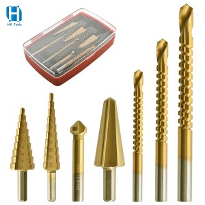 7Pcs 7 Kinds Titanium Coated Step HSS Triangle Shank Sawtooth Drill Chamfer Bit Set