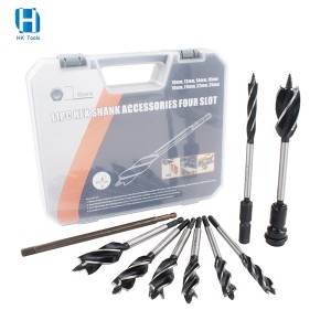 11PCS Woodworking Auger Drill Bits Set 4Flutes Hex Shank