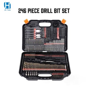 246pcs Tool Set Woodworking Spade HSS Titanium Twist Drill Bits Countersink Screwdriver Hole Saws Drill Bit Set