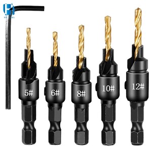 Woodworking Countersink Drill Bit Set Hex Shank For Chamfering Punching