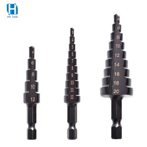 3PCS HSS Black Step Drill Bits Set Straight Flute With Hexagonal Shank