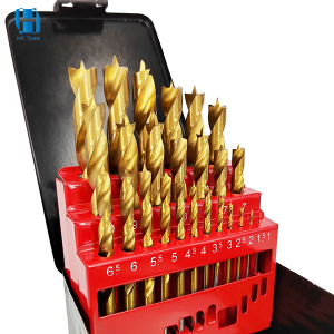 Brad Point Wood Drill Bits 25PC Set Metric Size 1-13mm In Metal Case
