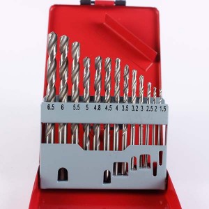 13PC High Speed Steel Bright Twist Drill Bit Set Round Shank 1.5-6.5mm With Metal Box