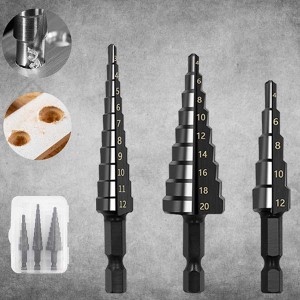 3PCS HSS Black Step Drill Bits Set Straight Flute With Hexagonal Shank