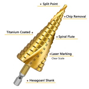 4PCS High Speed Steel Spiral Flute Step Drill Bits Set With 1PC Center Punch