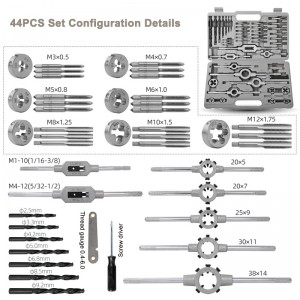 44PCS Metric Taps & Dies Kit For Thread Tapping And Cutting In Plastic Box