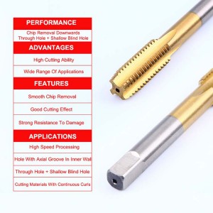 HSS 6542 Titanium Coated Straight Flute Machine Taps DIN371 DIN376 For Aluminium Alloy Copper