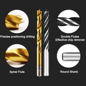 High Speed Steel Titanium Coated Brad Point Drill Bit Set 8PCS For Woodworking